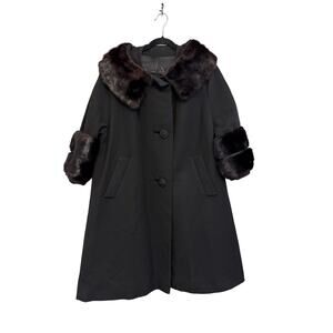 Vtg Marzotto Faux Fur Coat Black XL
